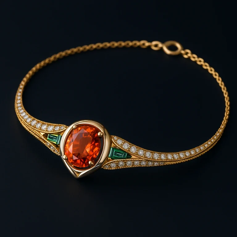 Flame Lobe Tangerine Spinel Anklet in 18ct Yellow Gold and Platinum