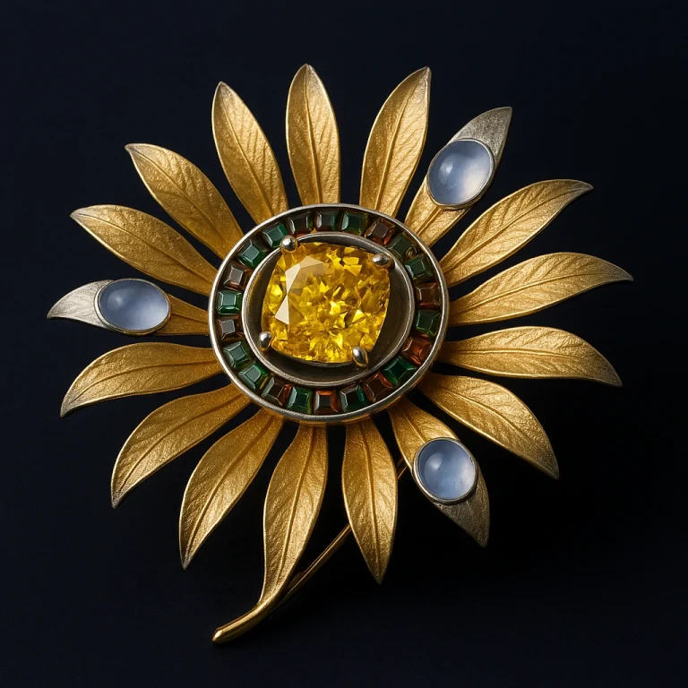Chrysanthemum Pulse Brooch with Canary Cushion Diamond