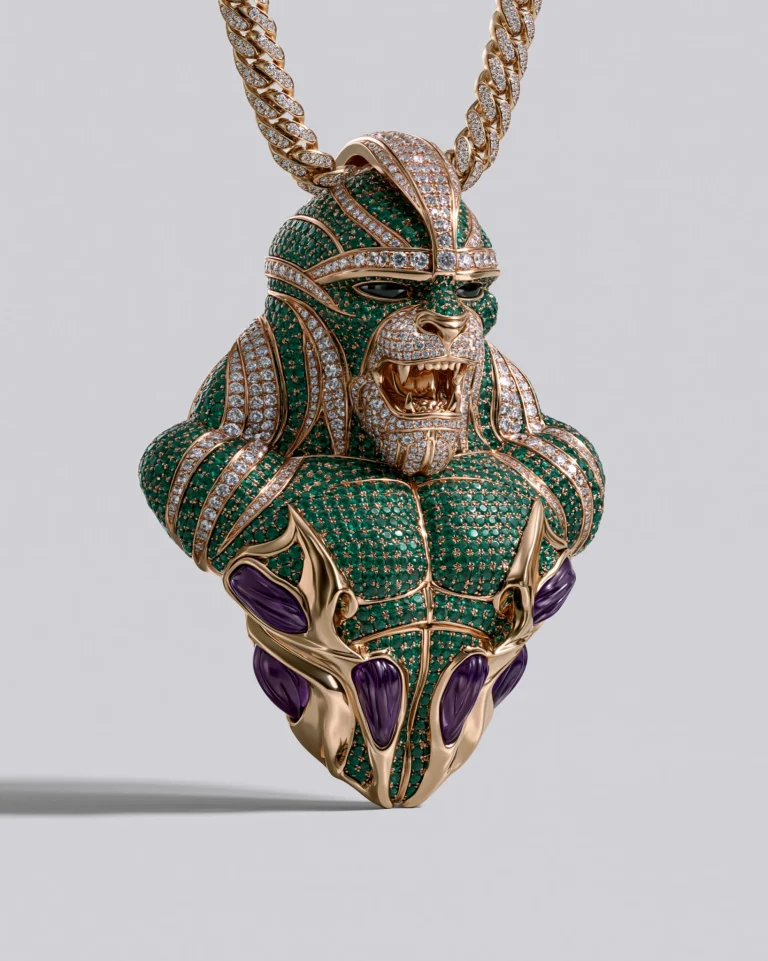 Viridian Roar 18ct Rose Gold Emerald Pavé Sculptural Beast Necklace