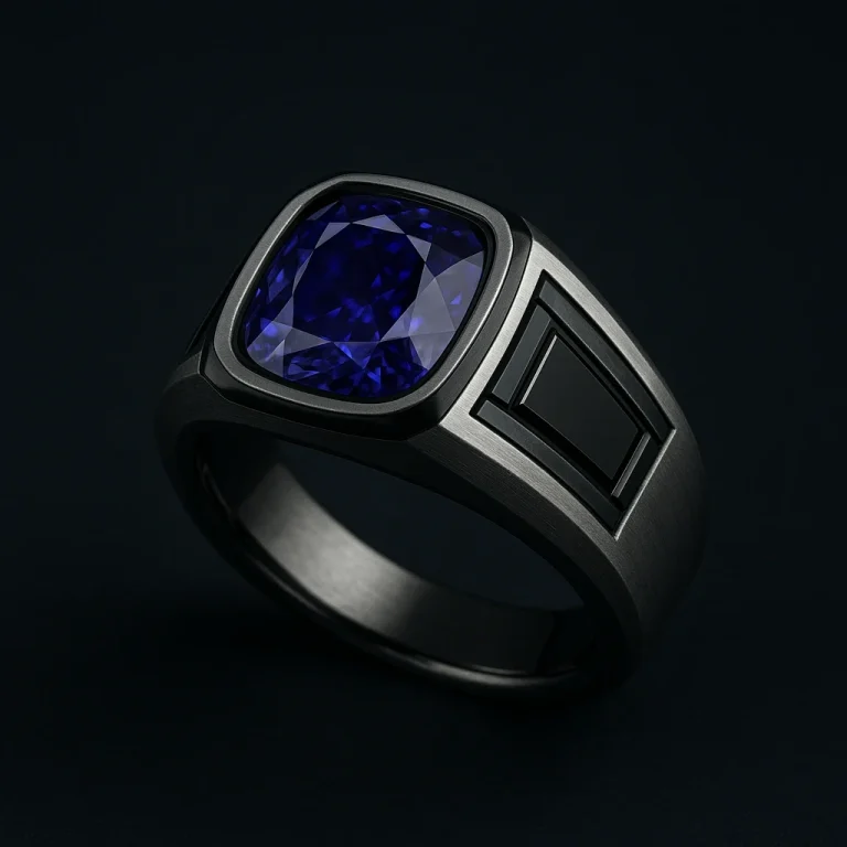 Violet-Indigo Cushion Diamond Platinum Signet Ring