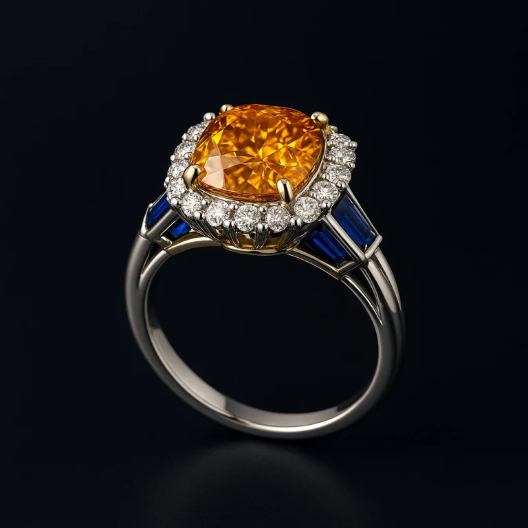 Tangerine Axis 2.22ct Cushion Diamond Cocktail Ring in Platinum and Yellow Gold